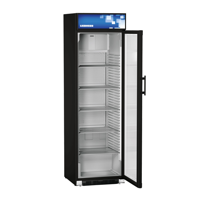 Prezentačná chladnička,s ventilovaným chladením, 403 l, čierna, presklené dvere