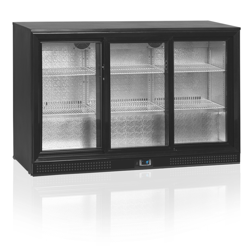 Barový chladiaci stôl s posuvnými dverami, 111 l, čierny