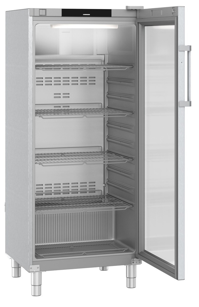 Chladiaca skriňa na GN 2/1 s plastovým vnútrom, ventilované chladenie, presklené dvere, nerez/sivá, 600 l