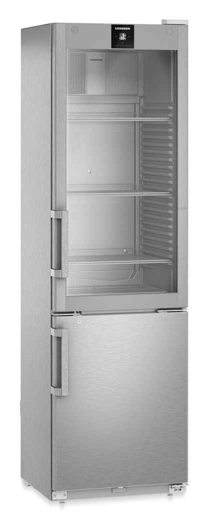 Kombinovaná chladiaca skriňa s mrazničkou, presklené dvere, nerez, 279 l + 110 l