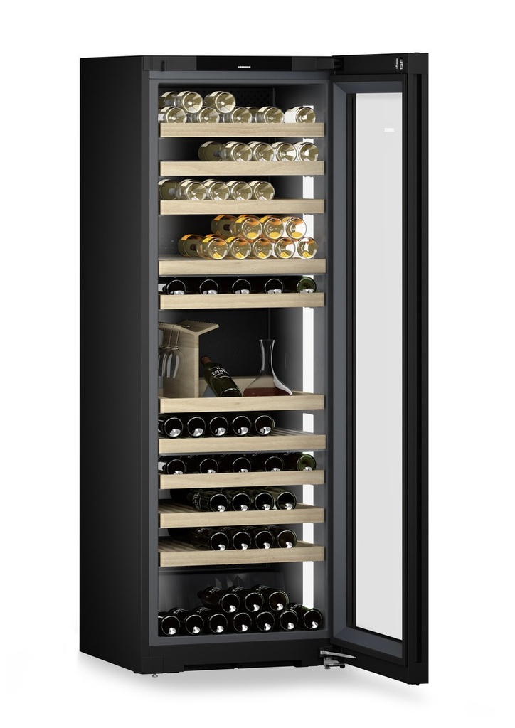 Chladnička na skladovanie vína Vinidor Selection, 561 l, 3 zóny, čierna, sklenené dvere, smart, someliér polica