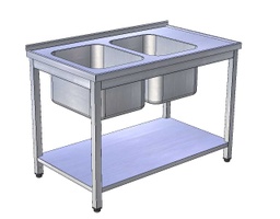 [USN-3p] Umývací stôl nerezový s dvojdrezom a s policou