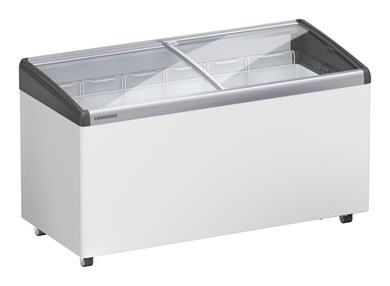 Predajná truhlicová mraznička so statickým chladením, 302 l, biela, sklenený posuvný kryt
