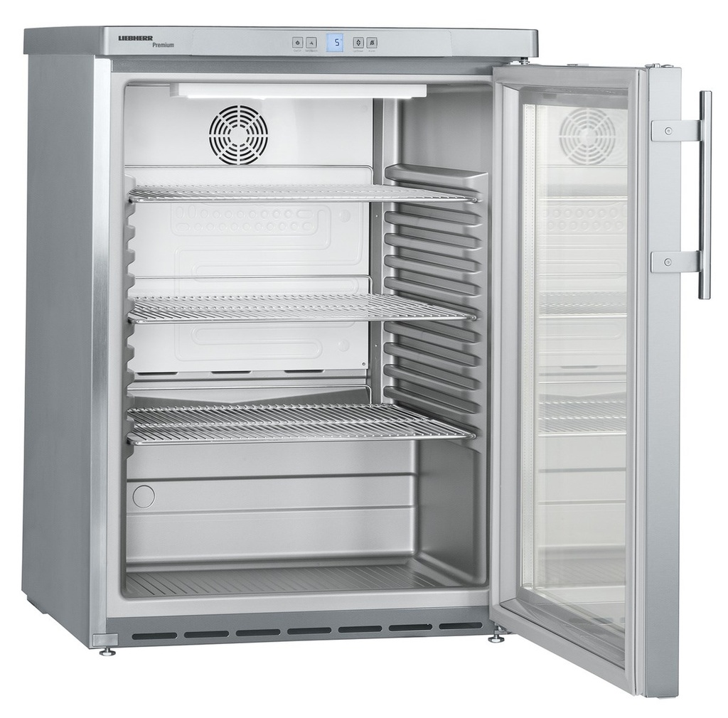 Podpultová chladnička s dynamickým chladením, 148 l, nerez, sklenené dvere