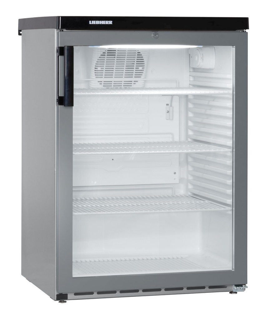 Podpultová chladnička s dynamickým chladením, 171 l, strieborná, sklenené dvere