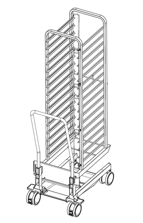 Stojanový vozík typ 20-1/1, 16 zásuvných roštov, rozteč 80 mm