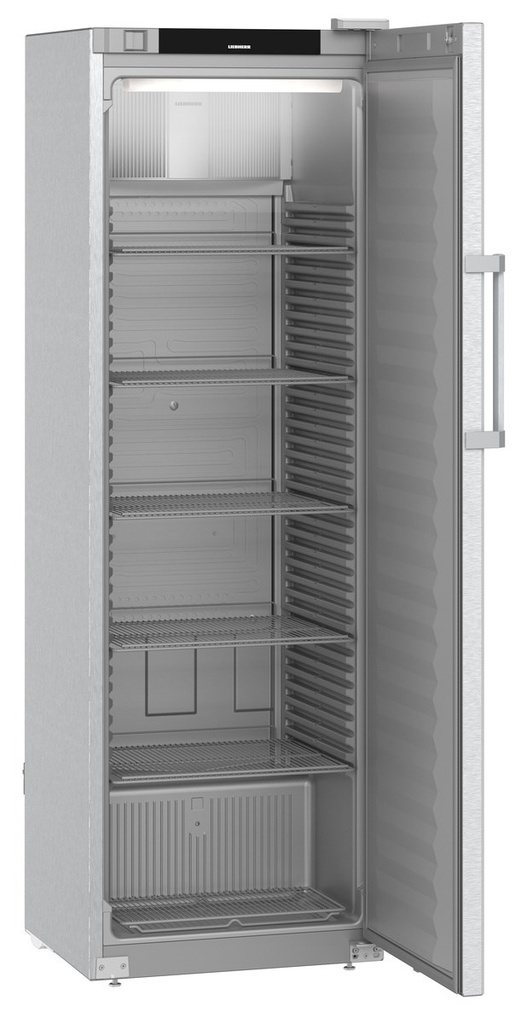 Chladiaca skriňa s plastovým vnútrom, ventilované chladenie, plné dvere, nerez/sivá, 420 l