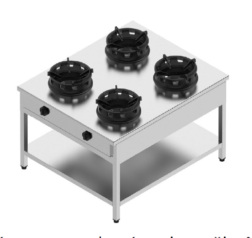 Plynový sporák priestorový- 4 horáky - 4x18 kW, V 750 mm