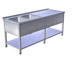 [USNV-3kp] Umývací stôl nerezový veľký s dvojdrezom a s policou